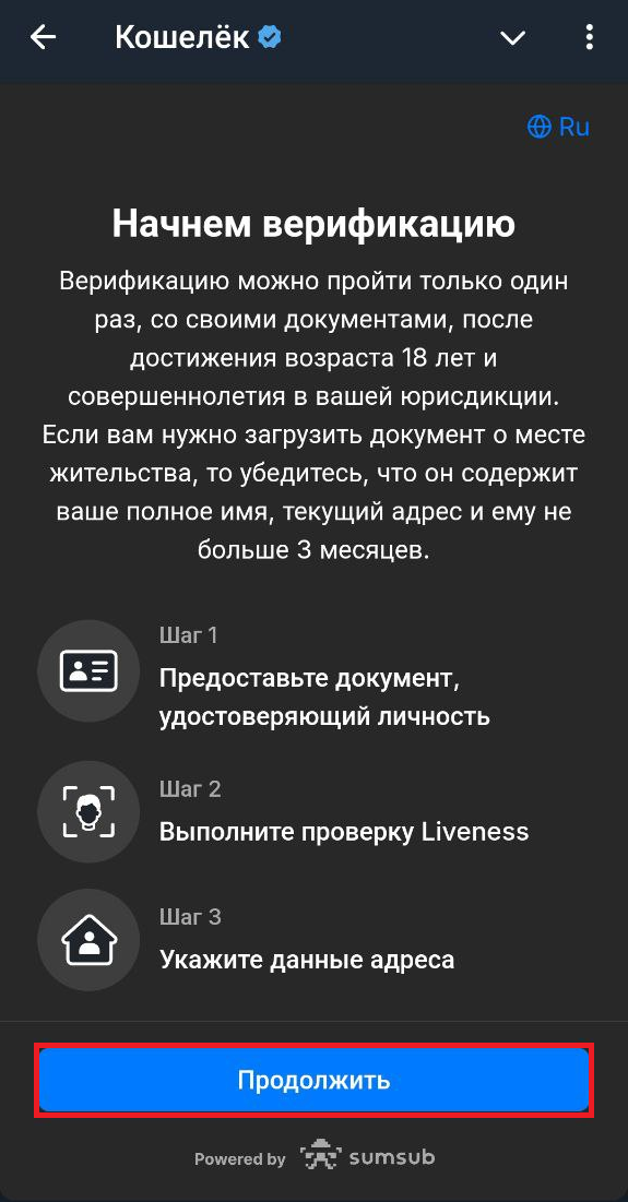 как пройти верификацию в телеграмме кошельке