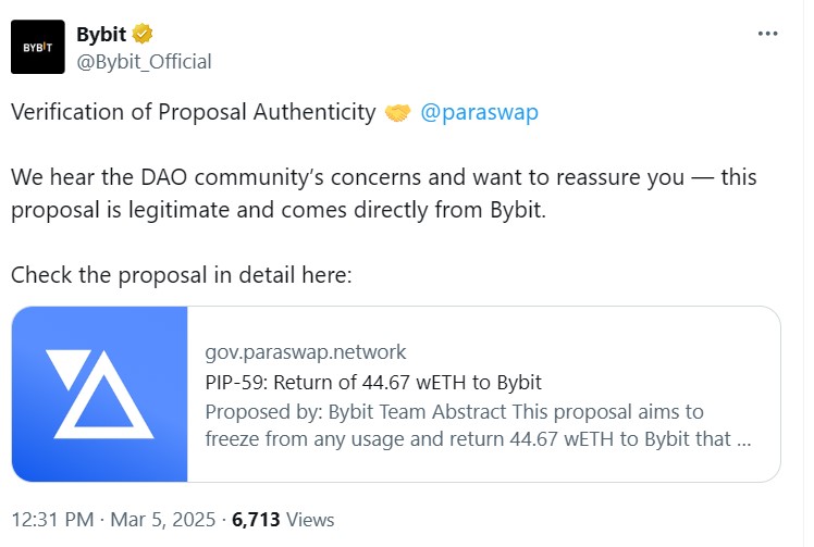 Bybit asks DAO to return fees