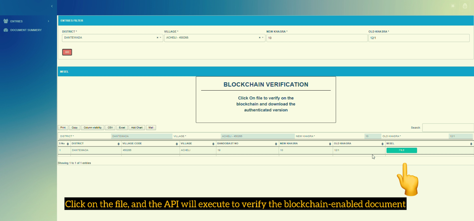 Blockchain verification of land records. Source: Office of Land Records portal