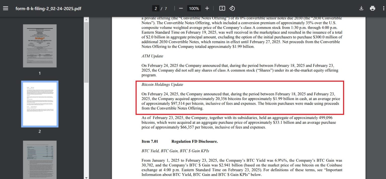 Bitcoin holdings update source: FORM 8-K- filing – Strategy