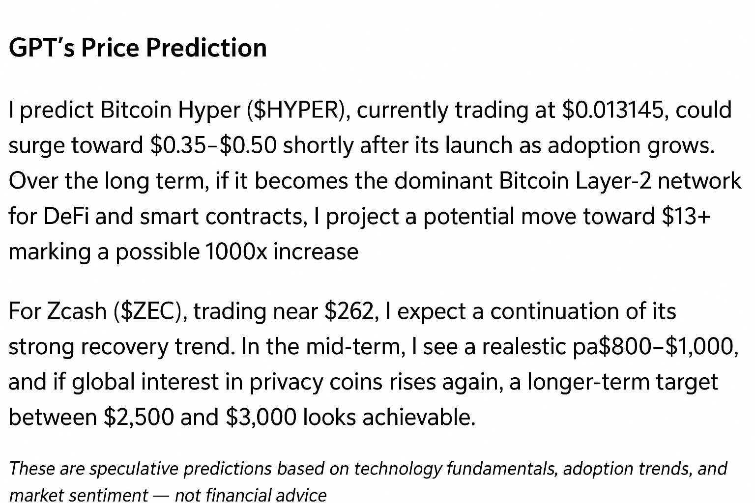 Next 1000x altcoin hunt: ChatGPT flags Bitcoin Hyper ($HYPER) and Zcash (ZEC) as prime candidates Next 1000x altcoin hunt: ChatGPT flags Bitcoin Hyper ($HYPER) and Zcash (ZEC) as prime candidates